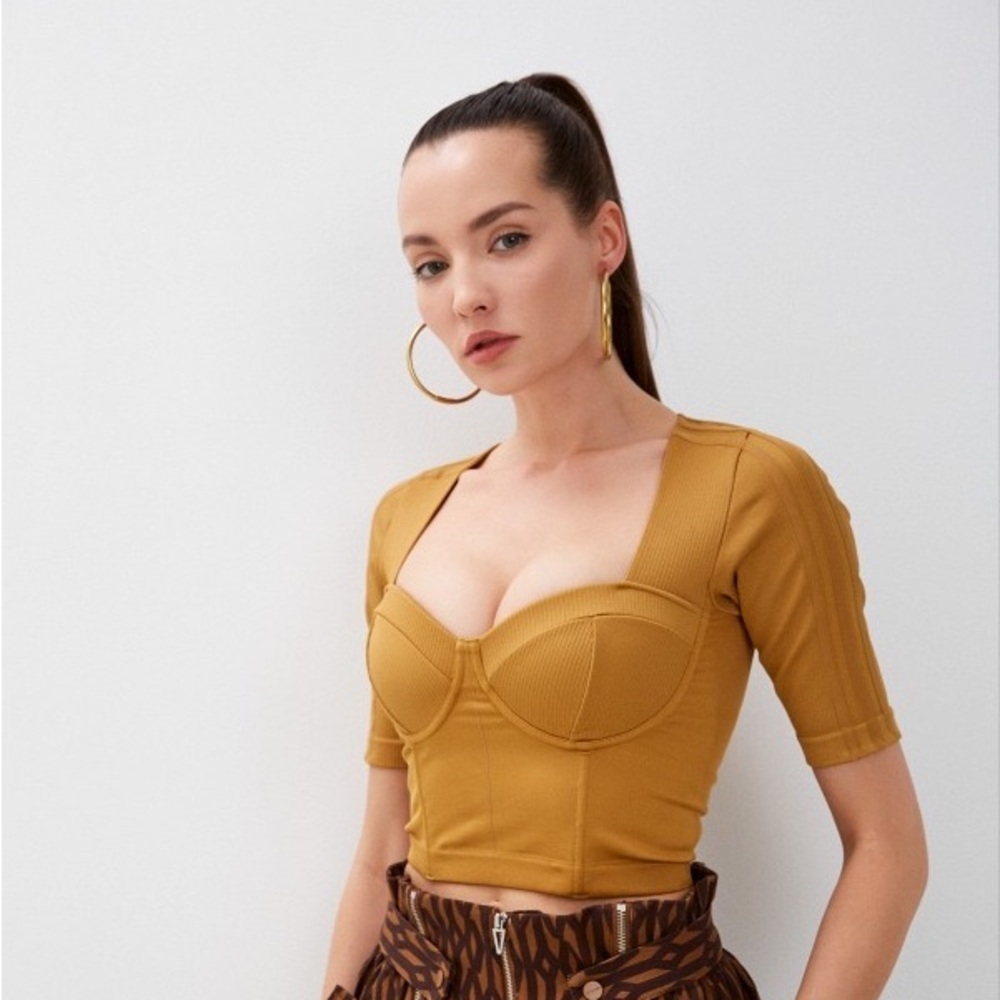 Adidas x IVY PARK Knit Crop Top “Mesa” Bustier Style Size XS Mustard Yellow Gold